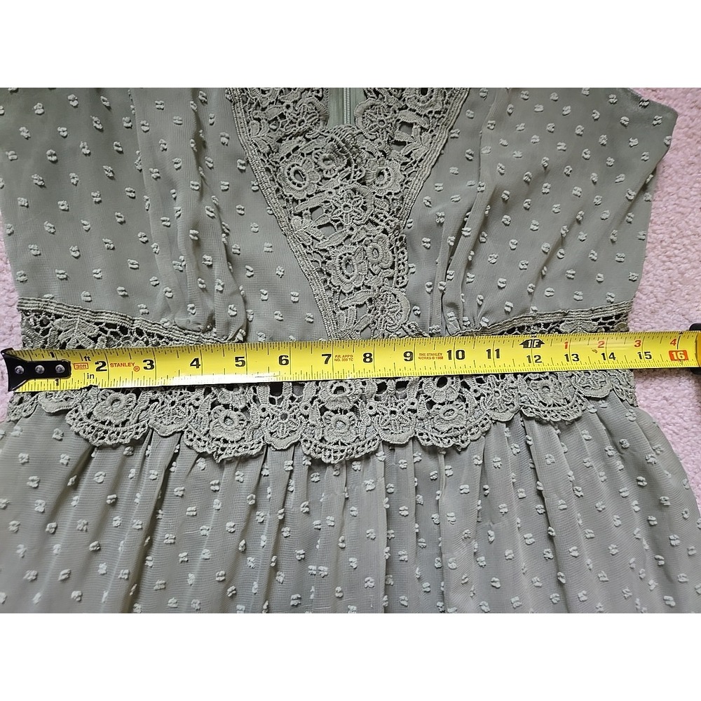 WATER LILY Lace Trim Olive Green Maxi Dress Size Medium M Tiered - Picture 16 of 16